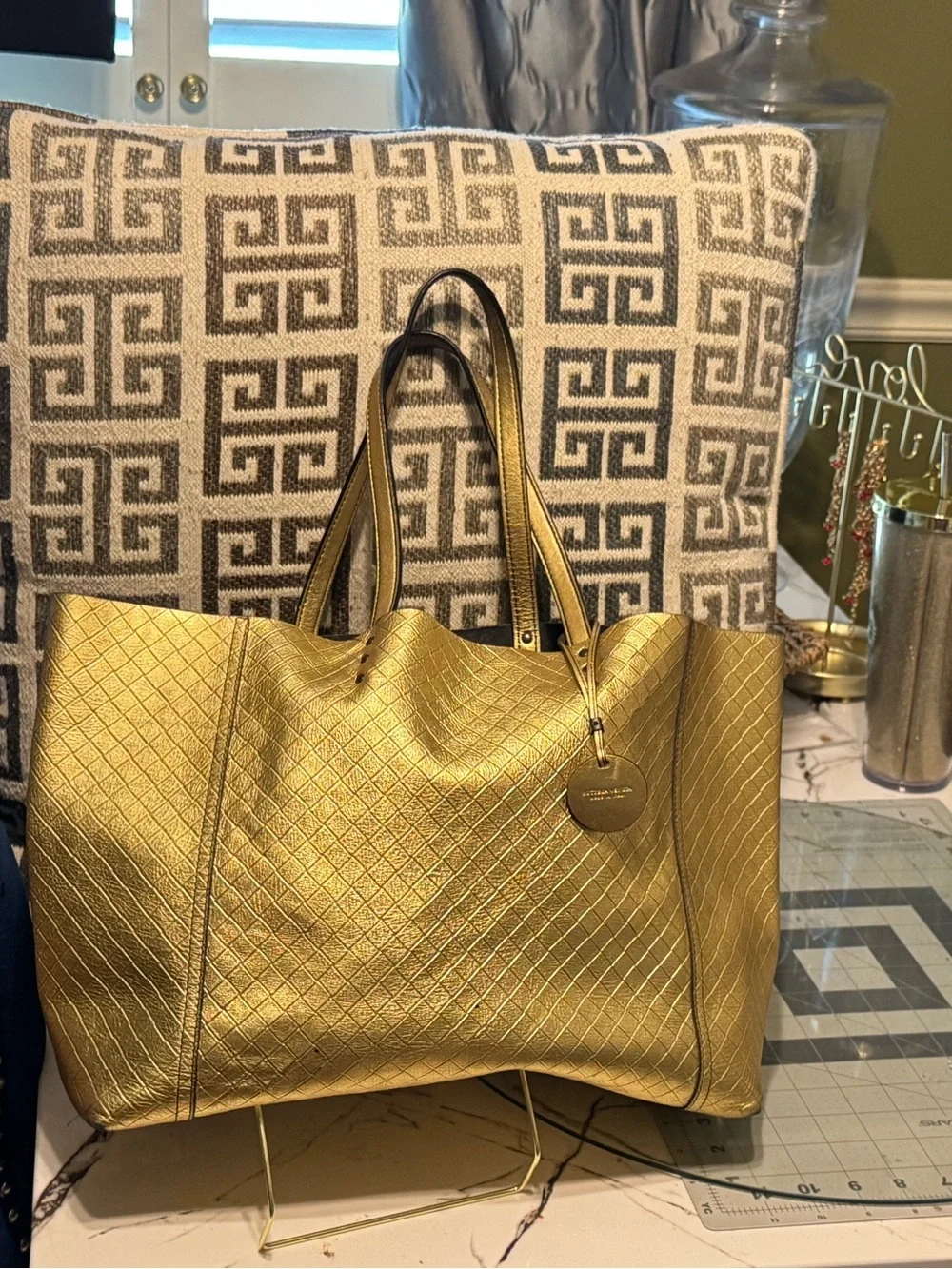Bottega Veneta Metallic Gold Quilted Tote Bag - Women's Shoulder Bag
